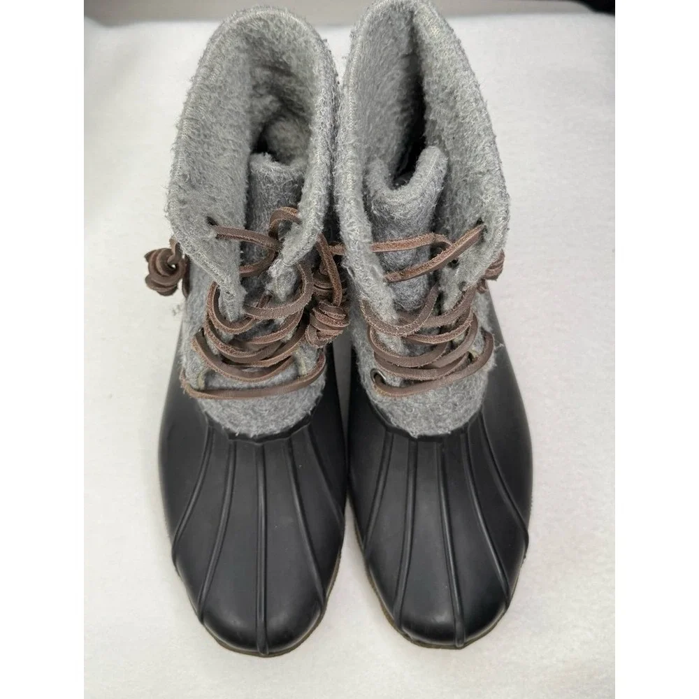Steve Madden Gray Felt Duck Boots Waterproof Lace Up Winter Rain Boots Women's 7